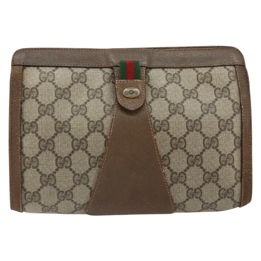 Gucci GG Supreme Web Clutch Bag Beige